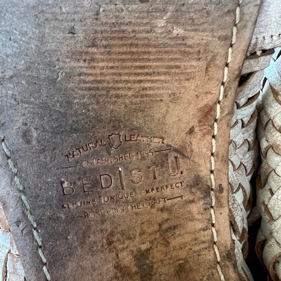BED|STU White Nectar Distressed Leather Woven Sandals 9